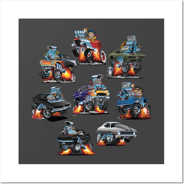 Car Madness! Muscle Cars and Hot Rods Cartoon Wall Art by hobrath